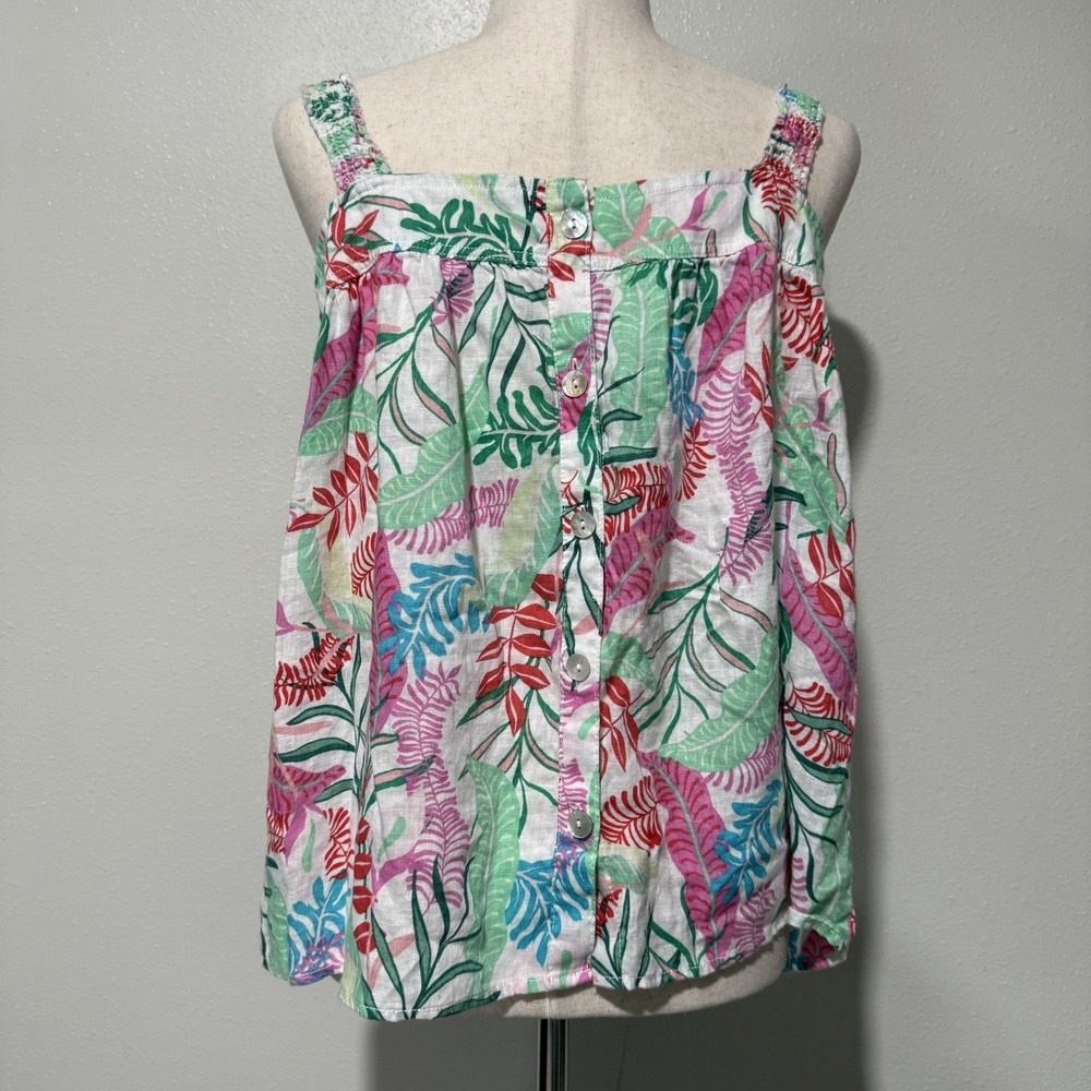 Cynthia Rowley Linen Tropical Print Tank Top Womens Large Summer Coastal Beach - Picture 2 of 7